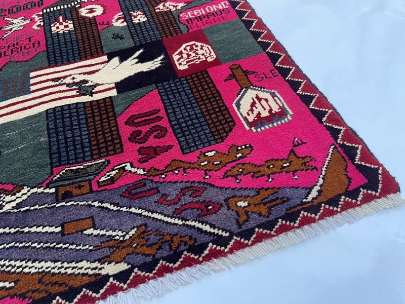 77x60cm Handmade rug 9/11 twin towers War Rug Afghan War Rug Handicrafts #316 gallery