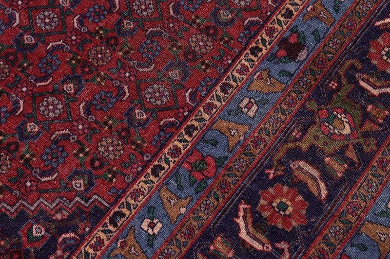 Hand-Knotted Wool Area Rug - Ruby Red & Navy All-Over Floral 9'7 x12'6 gallery