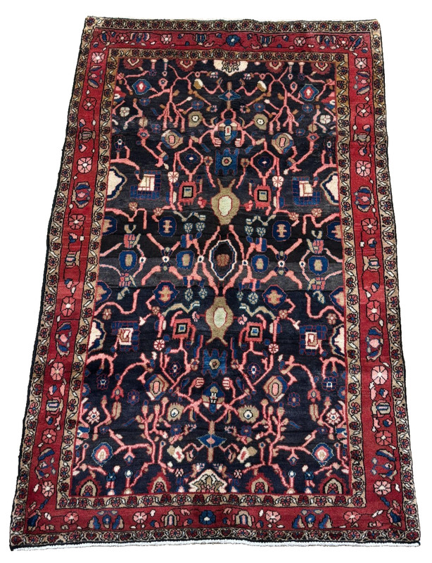 Vintage Hand Knotted Arak Tribal Wool Rug 5x8 Navy Red Geometric Oriental Carpet gallery