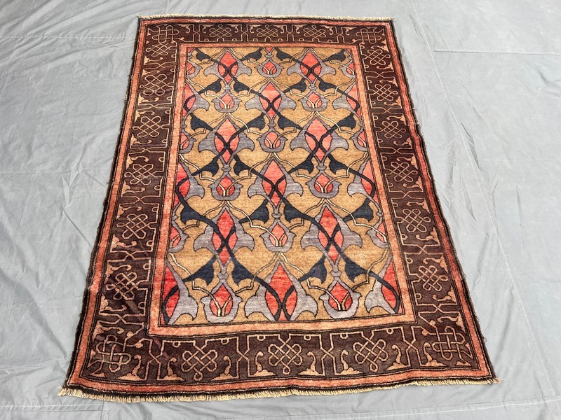 4'6 x 6'5 ft Antique Afghan Hand-Knotted Tribal Wool Rare Faded Geometric Rug gallery