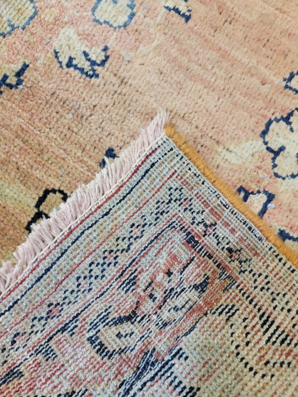 Antique Oriental Hand-Knotted Wool Area Rug Ivory/Terracotta/Blue 4'3" x 6'5" gallery