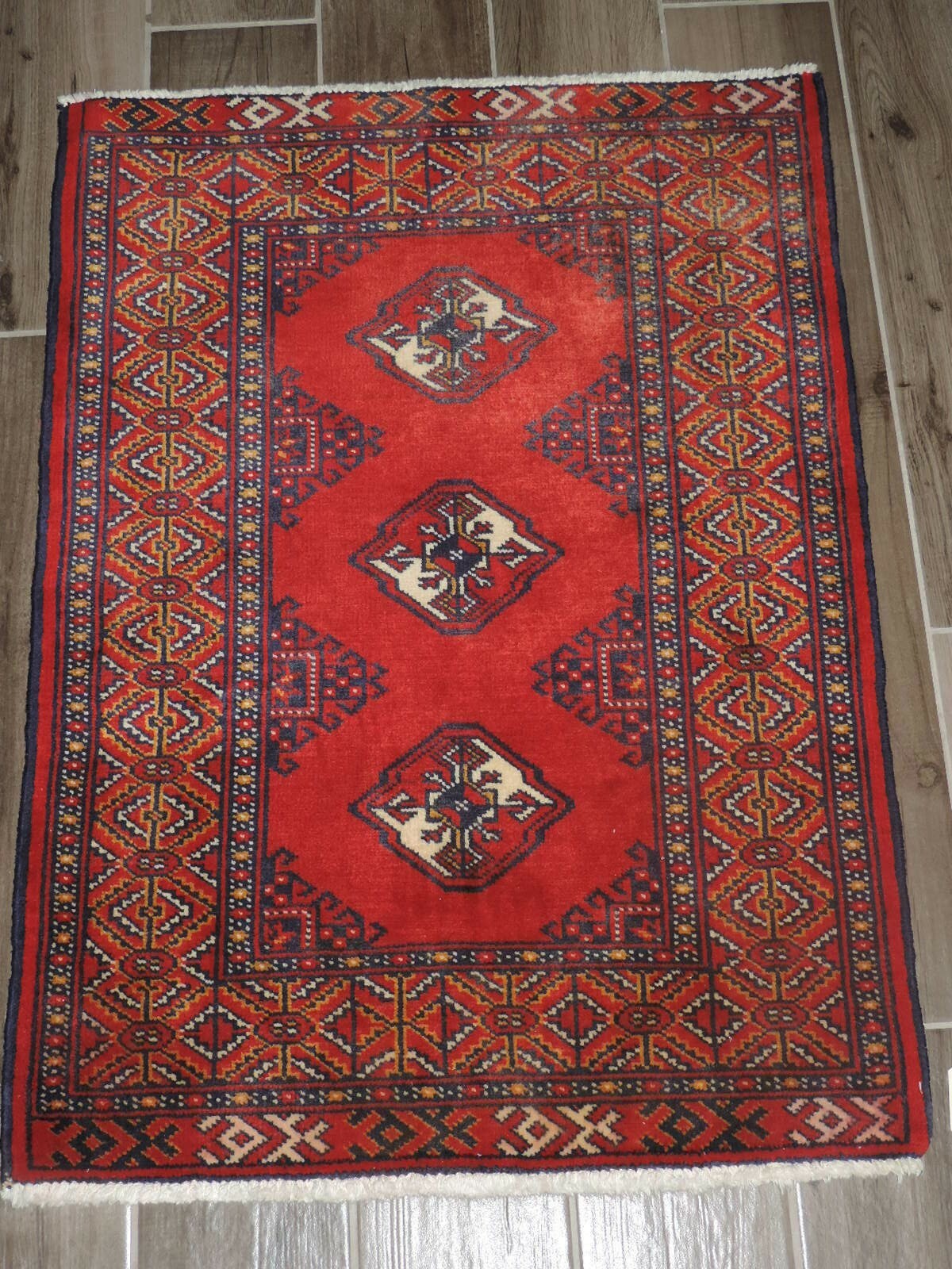 2x3ft. Handmade Turkoman Bokharra Wool Rug gallery