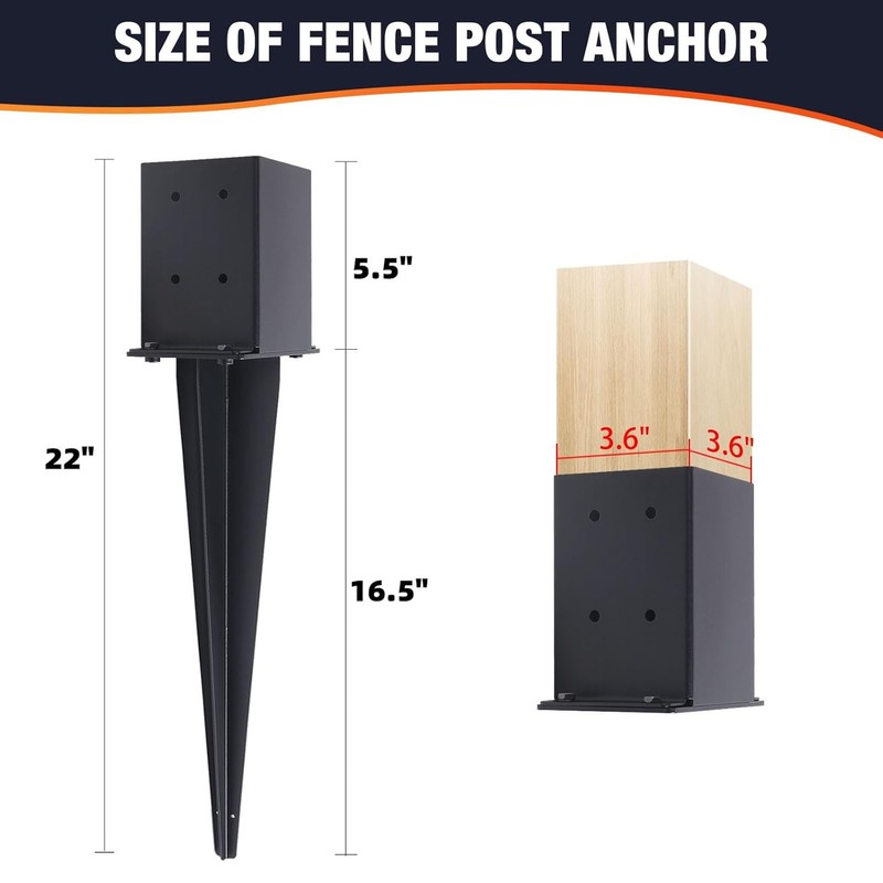 3PCS Fence Post Anchor 4x4 In Heavy Duty 22 Inch Ground Spike Carbon Steel Black gallery