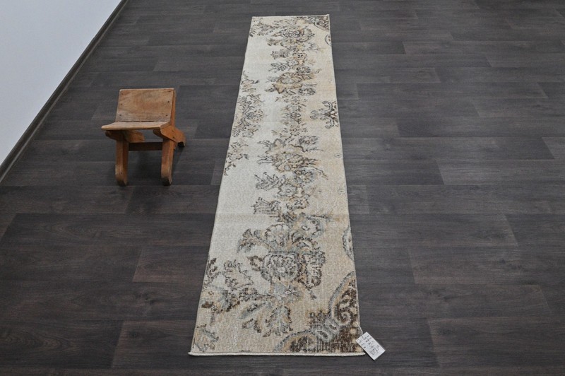 Vintage Turkish Runner Rug 2x8ft Wool Anatolian Handmade Hallway Oushak BEIGE gallery