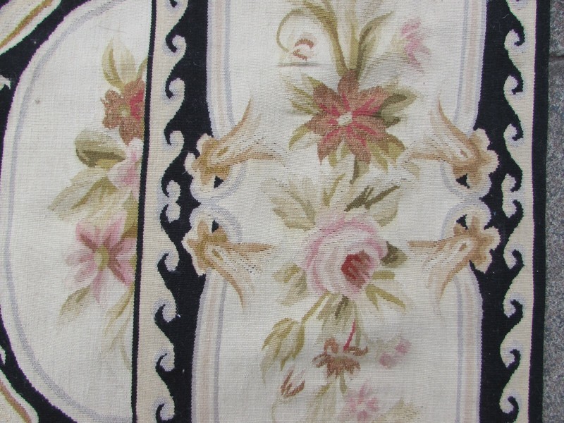 Vintage Hand Made French Design Wool Black Beige Original Aubusson 307X244cm gallery