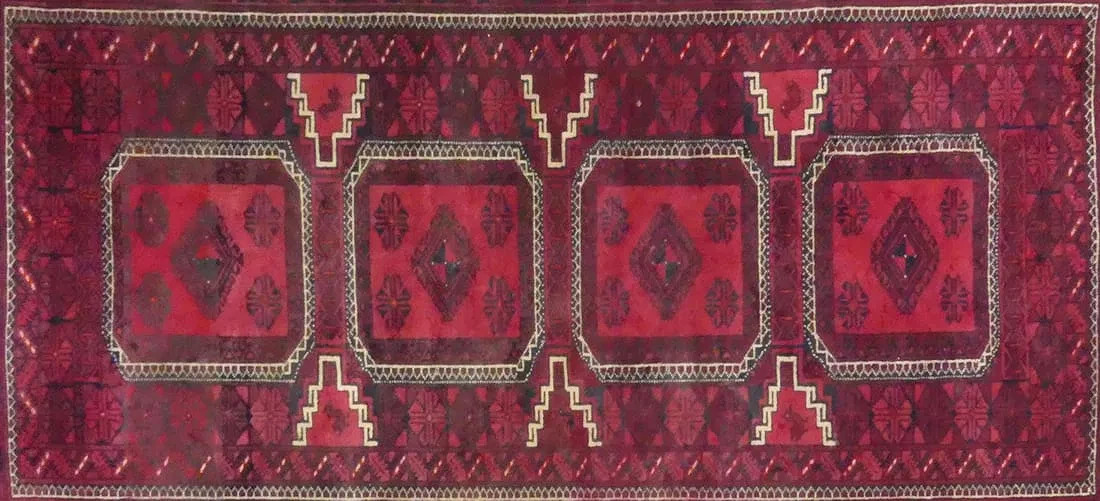 Vintage Hand Woven Tribal Rug Medallions 6’3” X 3’9” Red Runner antique gallery
