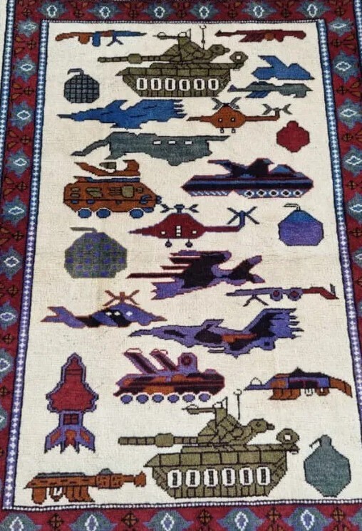 A Beautifully Handmade Afghan war Rug Rare Design Great Quality 120X 80 Cm gallery