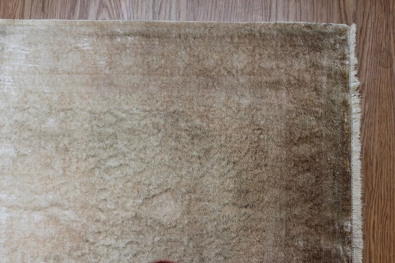 AUTHENTIC SILK RUG, Antique 4' x 2'6" Natural Silk muted color matches Herke gallery