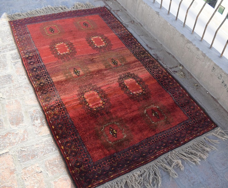 4x6 Antique Handmade Afghan Red Bukhara Rug Persian Oriental High Pile Area Rug gallery