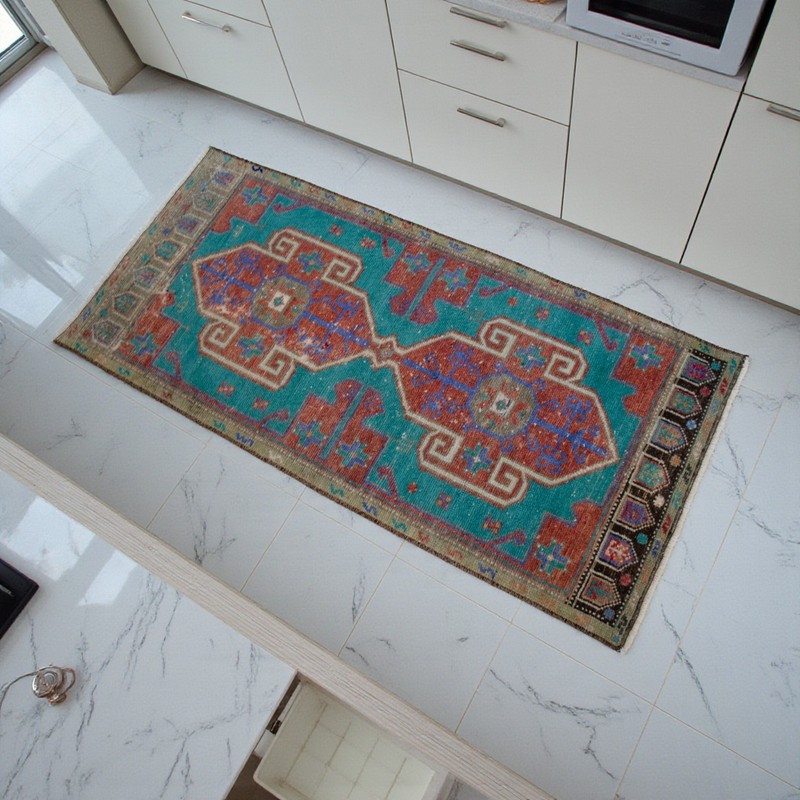 Wool Door Mat, Vintage Turkish Rug Handmade Small Rug, Kitchen Rug 2x4 ft approx gallery