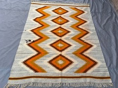 5×6’7 ft Vintage Afghan Handmade Kilim Rug Boho Chic Zigzag Design Fringe Edges