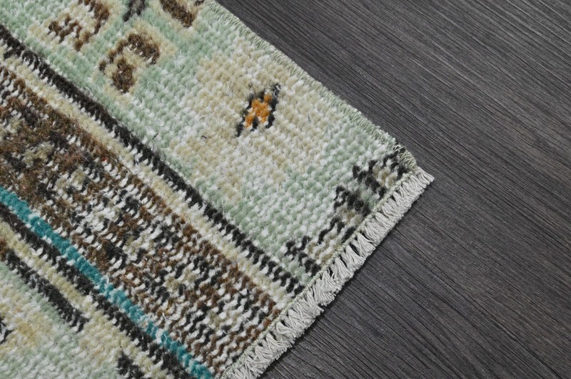 Vintage Turkish Runner Rug 2x7ft BEIGE Handmade Anatolian Oushak Hallway Wool gallery