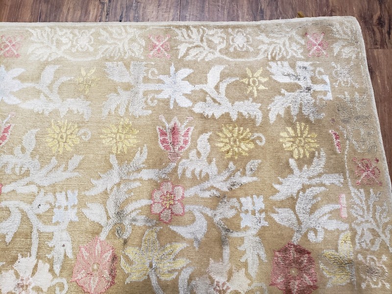 Modern Tibetan Rug 6x9 Wool and Silk Handmade Flowers Contemporary Soft Tan Nice gallery