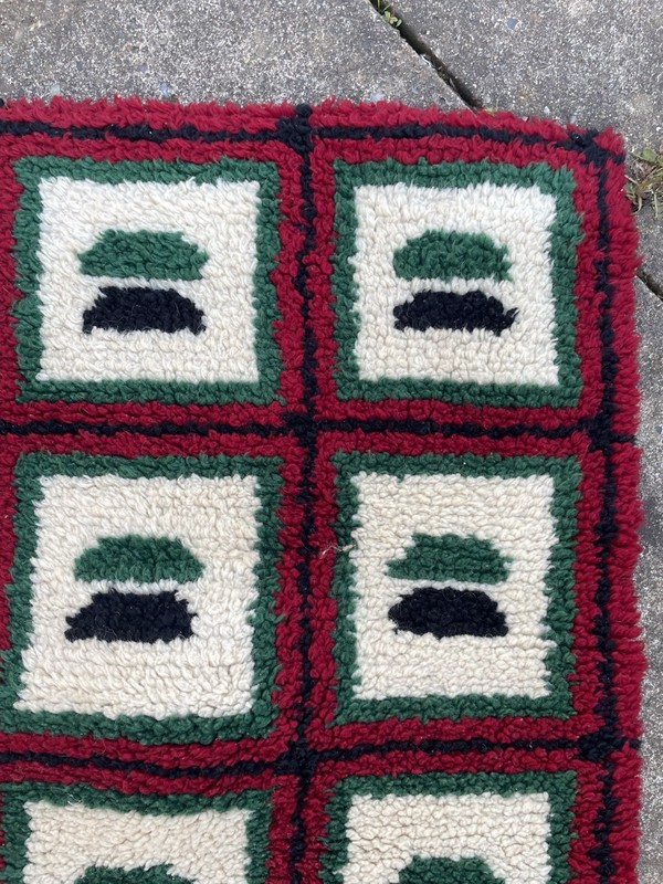 Vintage Retro Hand Knotted Latch Hook Rug Wool? 68x70cm (B51 gallery