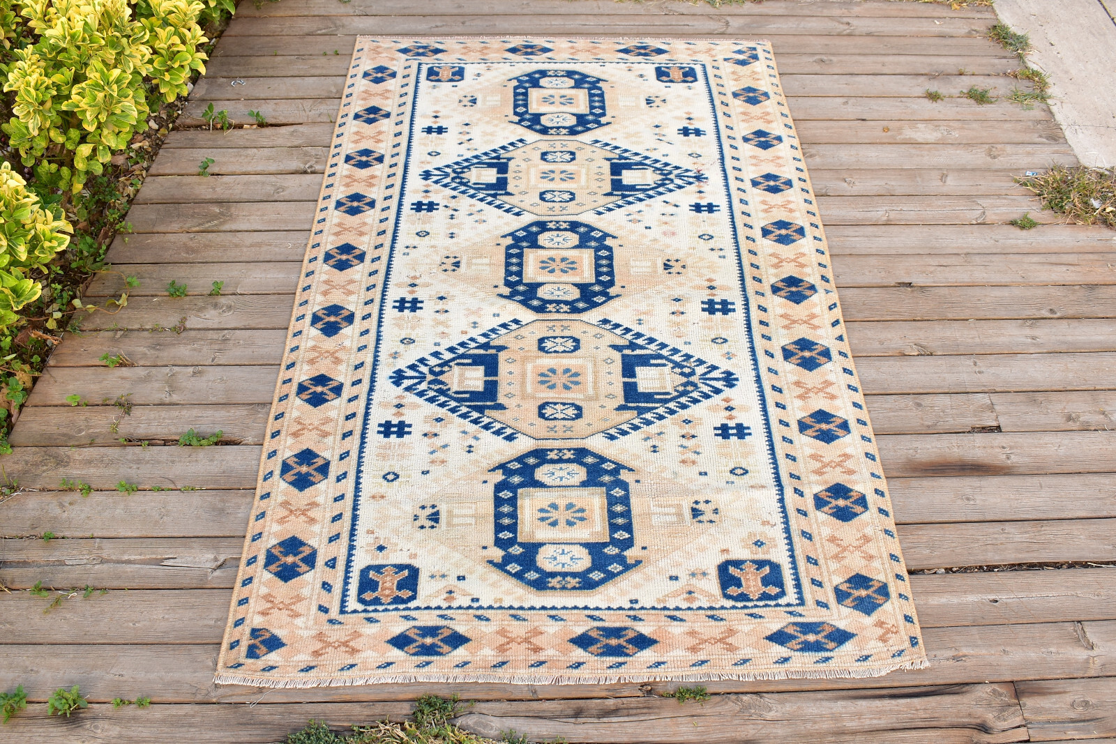 Turkish Rug 41''x66'' Vintage Light Muted Color Rug Oushak Carpet 105x170cm 3x5 gallery