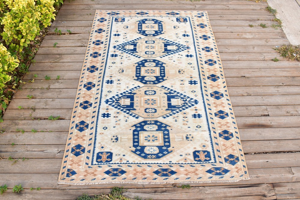 Turkish Rug 41''x66'' Vintage Light Muted Color Rug Oushak Carpet 105x170cm 3x5