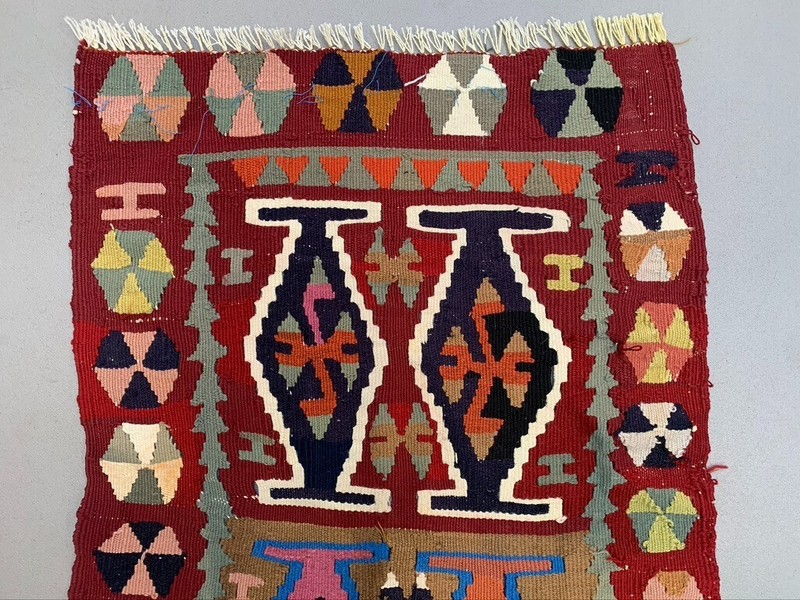 Vintage Turkish Mini Kilim 93x49 cm Wool Small Kelim Runner, shabby Chic gallery
