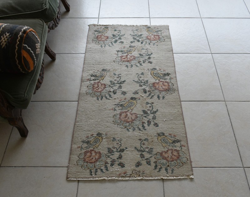 Vintage Oushak Rug 4x2 ft Turkish Floor Rug Faded Area Rug Oriental Rug gallery