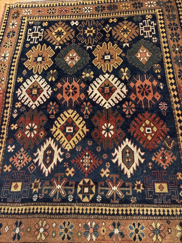 Very Unique ANTIQUE CAUCASIAN Rug 5 X 6 RARE Medallion KAZAK RUG Circa 1870-80 gallery