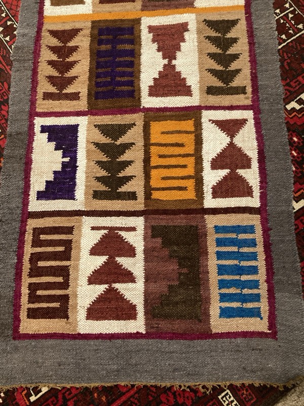 Vintage Traditional Handmade Peruvian/ Incan Wool Tribal Kilim 4.8 x 2 ft Runner gallery