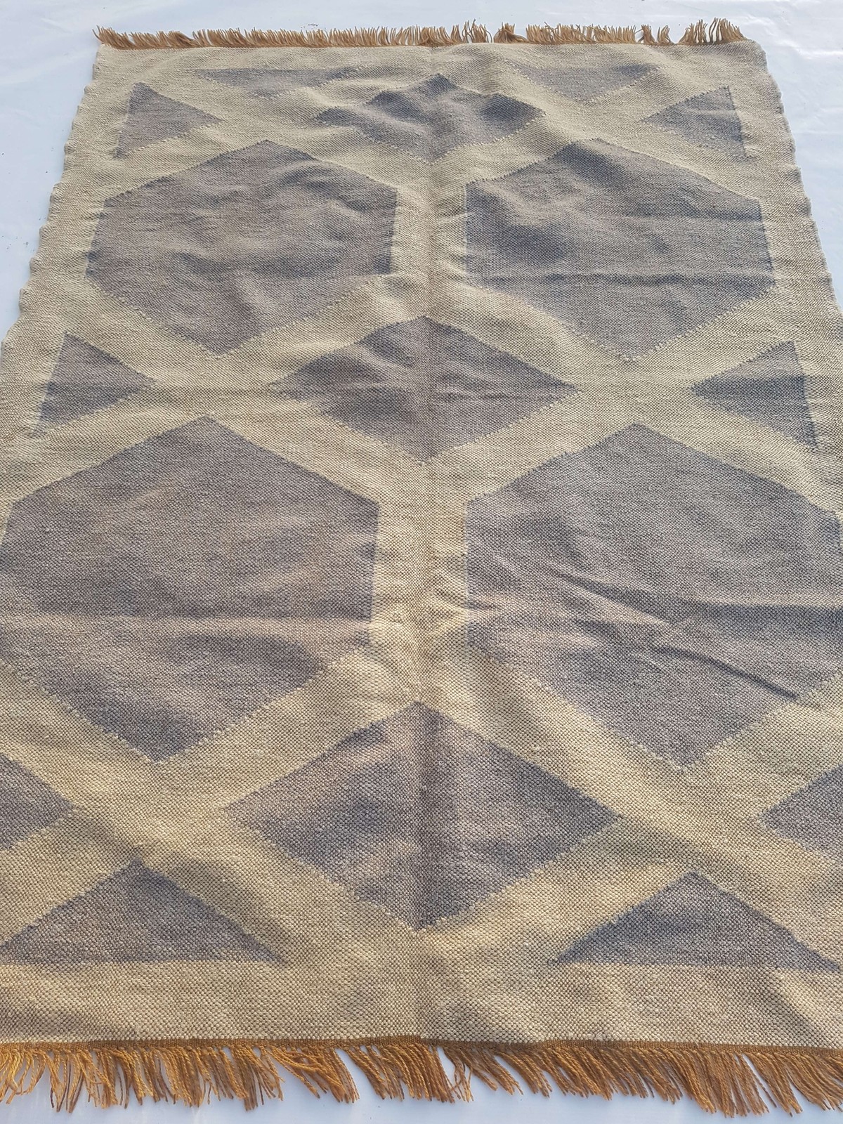 Vintage Handmade Traditional Geometric Grey Beige Kilim Rug Carpet 174x132cm gallery