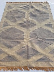 Vintage Handmade Traditional Geometric Grey Beige Kilim Rug Carpet 174x132cm