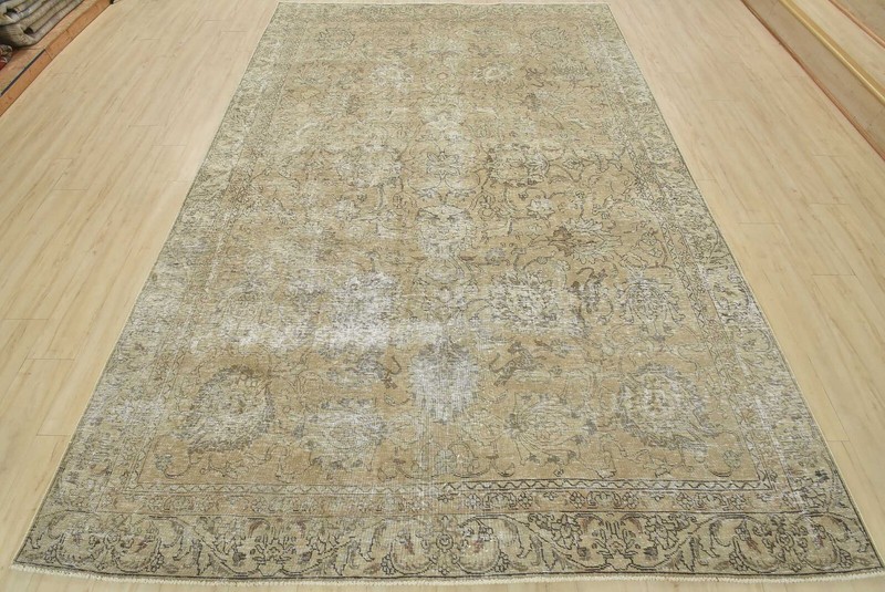 Tabrizi Rug 7'10'' x 11'5'' Beige Wool Vintage Distressed Hand-Knotted Carpet gallery