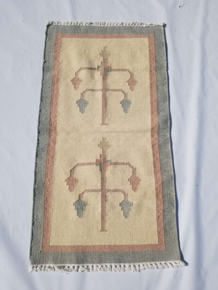 Vintage Handmade Traditional Geometric Brown Kilim Floor Rug Carpet 113x63cm