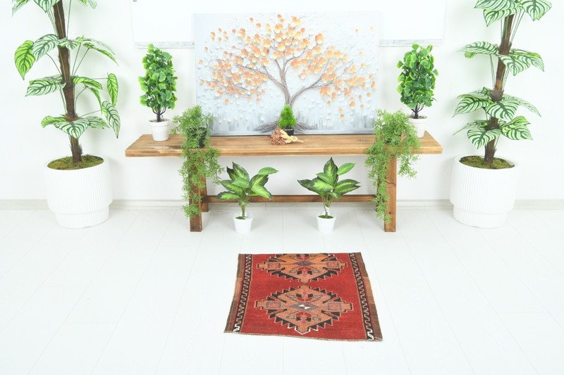 Turkish Door Mat Small Rug 2x2 Square Vintage Oushak Mini Rug Bath Carpet,923 gallery