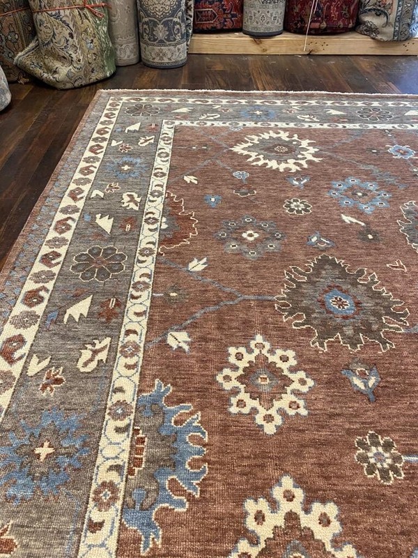 Genuine Hand Knotted Oushak Geometric Area Rug Geometric Carpet 8’9”x12’1”,#65 gallery