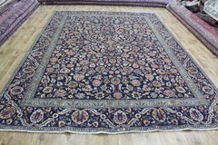 Large Oriental Keshan Wool Carpet 360x260cm 11’10 x 8’6 Blue Floral Medallion