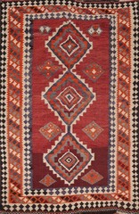 Hand-Woven Vintage Kilim Rug 5×7 Ft Geometric Orange / Red Wool Oriental Carpet