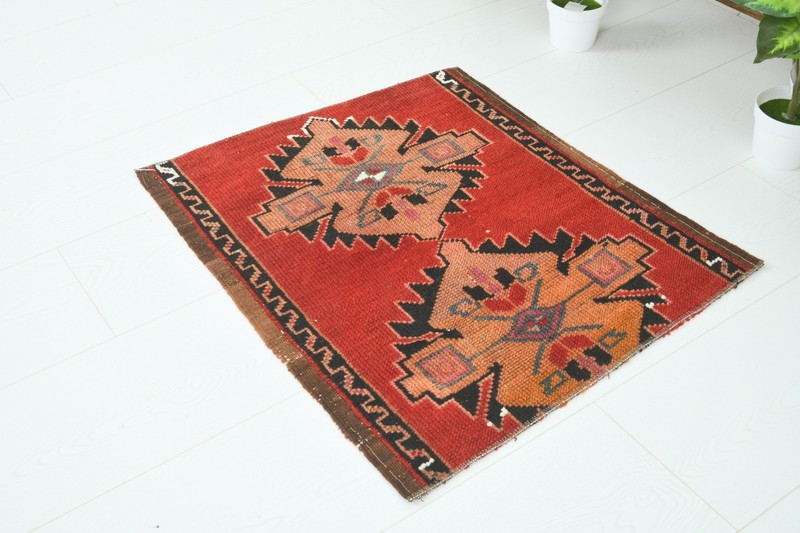 Turkish Door Mat Small Rug 2x2 Square Vintage Oushak Mini Rug Bath Carpet,923 gallery