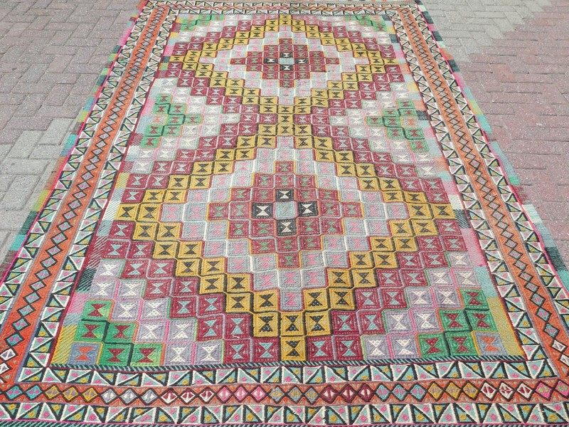 Vintage Turkish Rug, Area Rugs, Large Kilim, Wool Rug, Floor Rug Carpet 75"x122" gallery