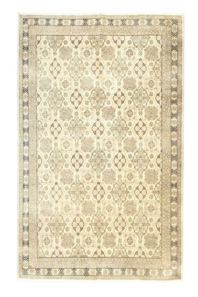 Mid Century Modern Large Turkish Rug-Vintage Hand Knotted Oushak Rug-6.7x9.8 ft