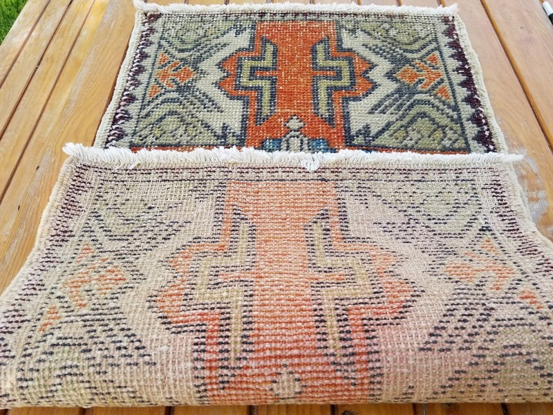 Bohemian Antique 1940-1950's Wool Pile Vegy Dye Tribal Rug 1'7''x2'9'' gallery