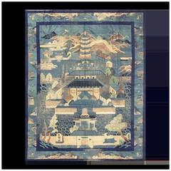 9×11 Antique Chinese Blue Wool Area Rug 1920