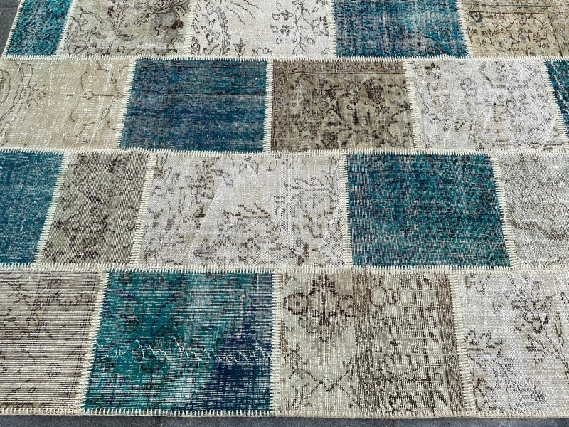 5.2x7.3 Large Vintage Blue Turkish Anatolian Patchwork Rug gallery