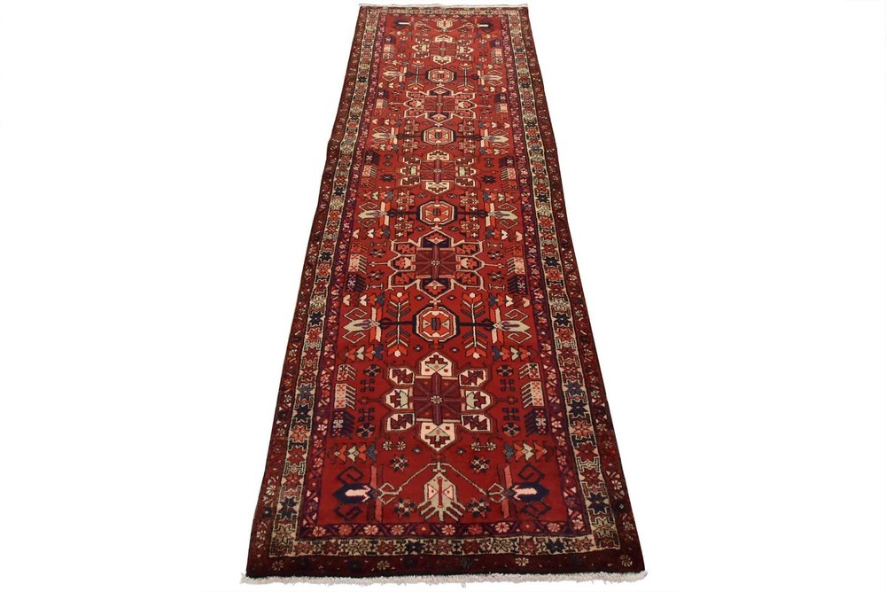 Vintage Tribal Runner 3’7” x 10’3” Red Wool Hand-Knotted Oriental Rug