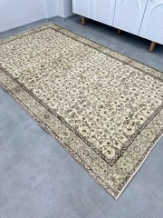 6×9 Beige Vintage Floral Rug, Turkish Oushak Area Rug, Handmade Wool, Boho Chic