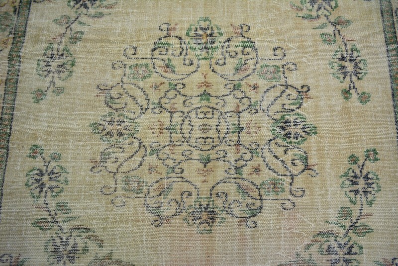 Vintage Beige Oriental Rug, 5.8x9.5ft, Antique Turkish Handmade Medallion Rug, gallery