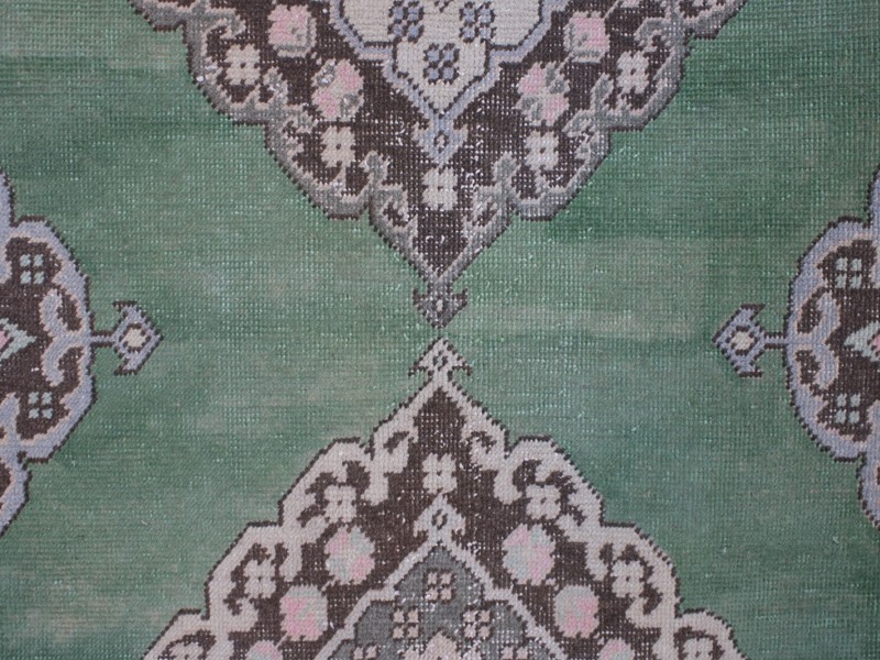 Vintage Turkish Runner 3.6x12.2 ft | Handmade Wool Green Hallway Rug | 110x372cm gallery
