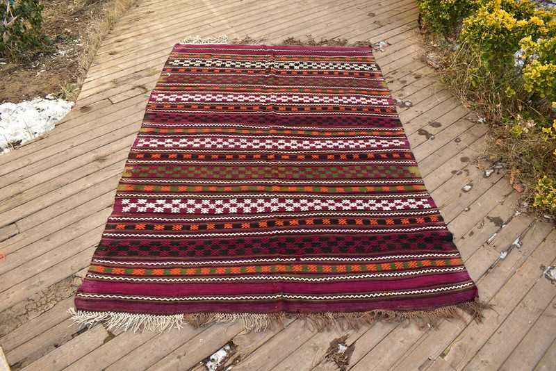 Turkish Kilim 62''x92'' Handwoven 5'x7' Cicim Kilim Oriental Tent Rug 160x235cm gallery