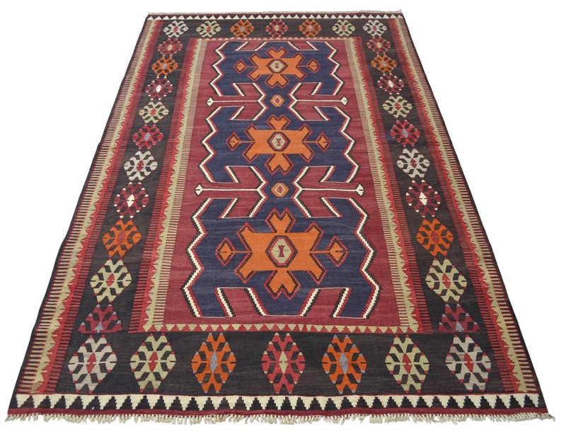Rare 60s Vintage Turkish Kilim Rug | Handwoven Nomadic Obruk Rug | 4'8" x 7'9" gallery