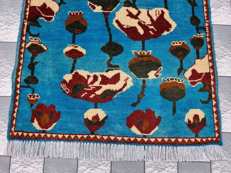 Hand Afghan Opium Flower Rug Tribal Wool With Knotted Wall Hanging Rug gallery