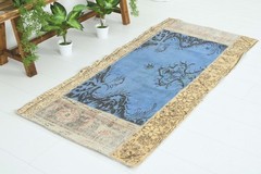 Turkish Small Runner Rug 2×5 Hand-Knotted Vintage Oushak Oriental Rug Carpet,748