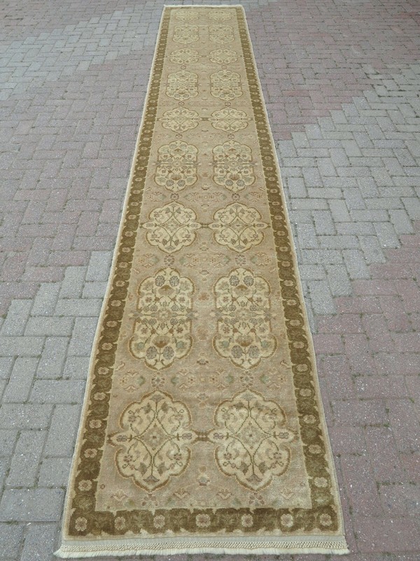 Turkish Oushak Handmade Carpet Runner Rugs, Wool Long Rug, Corridor Rug 34"X195" gallery