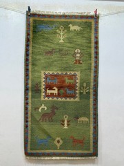 Vintage Beautiful Hand Knotted Oriental Pictorial Figurative Motif Rug 132×69 Cm