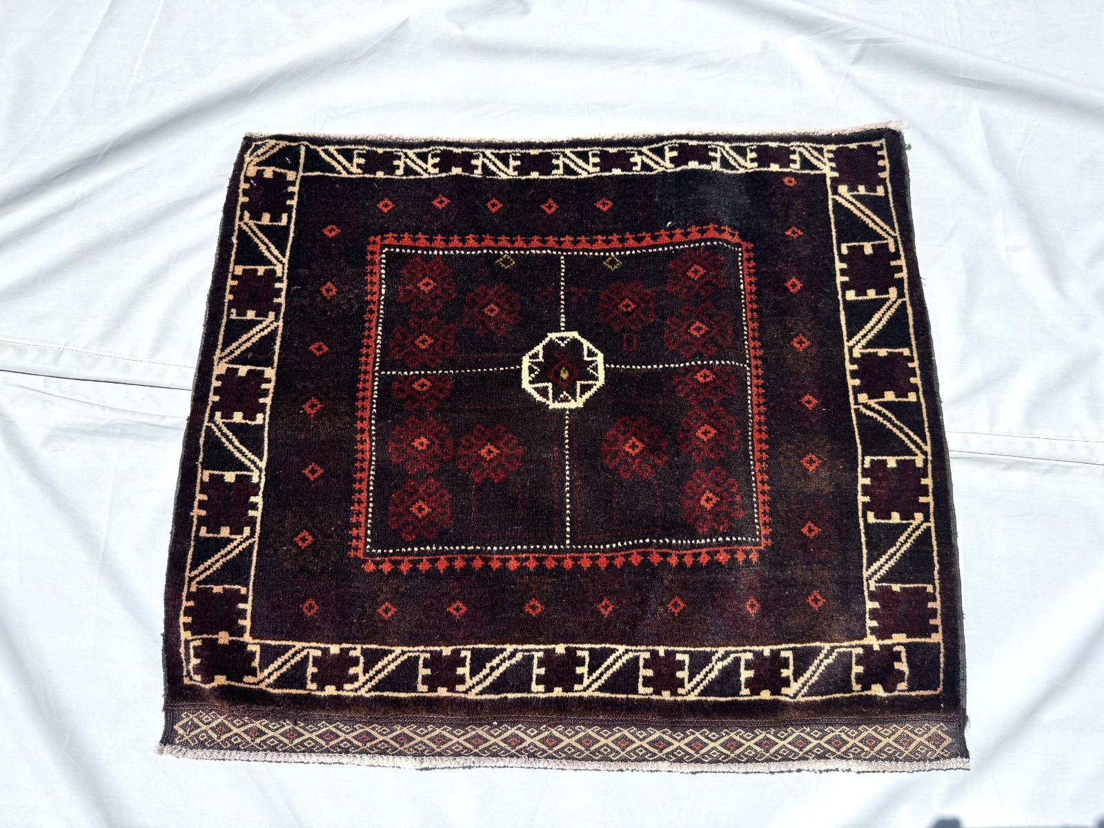 2x2 Afghan Tribal Hand Knotted Square Rug Geometric Baluchi Oriental Wool Carpet gallery