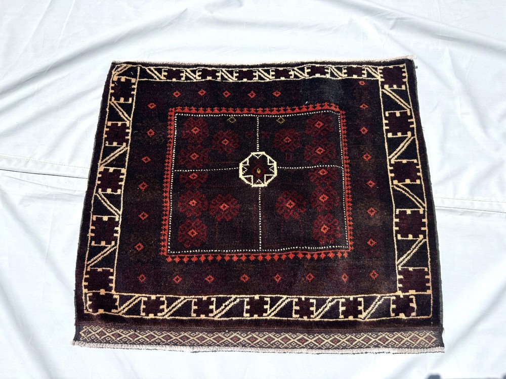2x2 Afghan Tribal Hand Knotted Square Rug Geometric Baluchi Oriental Wool Carpet